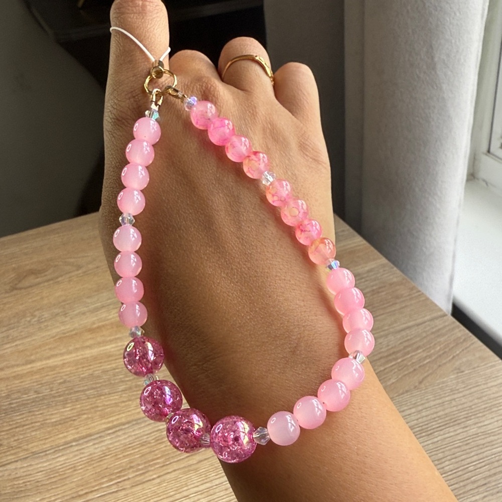 Handmade Pink Beaded Phone Strap